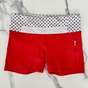 Lululemon Red with White & Black Polkadot Bike Short 4”